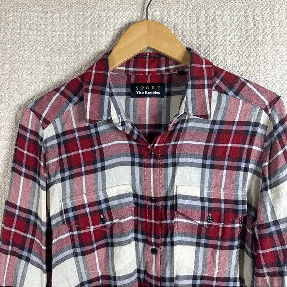 THE KOOPLES SPORT red and white plaid button down top S - Picture 2 of 6